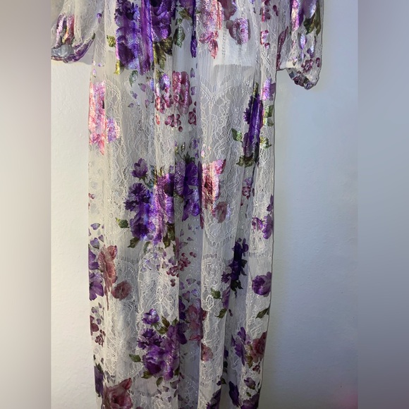 For Love & Lemons Wildflower Foil Lace Maxi Dress Lavender Size XS - Picture 4 of 8